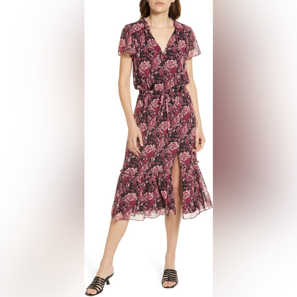 Paige Lyndie Floral Split Neck Dress Size Medium